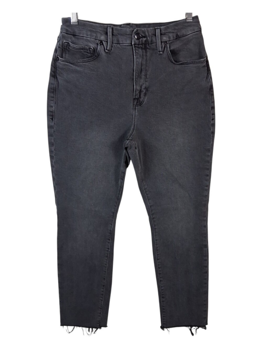 Good American Womens 6/28 Gray/Black Raw Hem Straight Leg Designer Denim Jeans